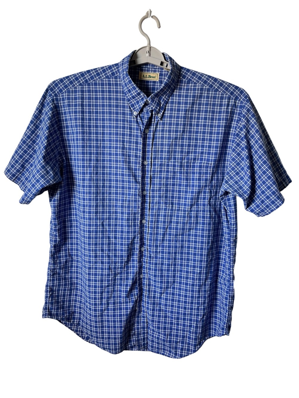 L.L. Bean Men’s Short Sleeve Blue Plaid Button Down Shirt Size XL Tall